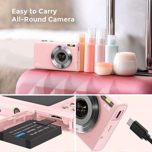 Digital Camera Auto Focus 2.7K Vlogging Camera HD 48MP 16X Digital Zoom Camera with 32G Memory Card 2 Batteries YouTube Portable Mini Compact Camera for Kids Teens Adult Beginner in Kuwait