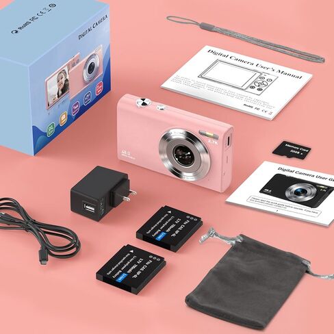 Digital Camera Auto Focus 2.7K Vlogging Camera HD 48MP 16X Digital Zoom Camera with 32G Memory Card 2 Batteries YouTube Portable Mini Compact Camera for Kids Teens Adult Beginner in Kuwait