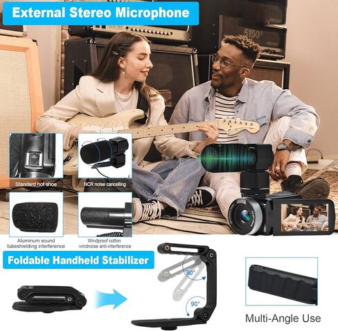 كاميرا فيديو WIKICO 4K كاميرا فيديو بدقة 56 ميجابكسل UHD WiFi لليوتيوب، تقريب رقمي 18X ومسجل شاشة تعمل باللمس مع ميكروفون، مثبت محمول، غطاء عدسة، جهاز تحكم عن بعد، بطاريتين in Kuwait