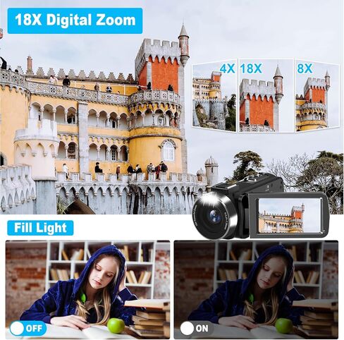 كاميرا فيديو WIKICO 4K كاميرا فيديو بدقة 56 ميجابكسل UHD WiFi لليوتيوب، تقريب رقمي 18X ومسجل شاشة تعمل باللمس مع ميكروفون، مثبت محمول، غطاء عدسة، جهاز تحكم عن بعد، بطاريتين in Kuwait