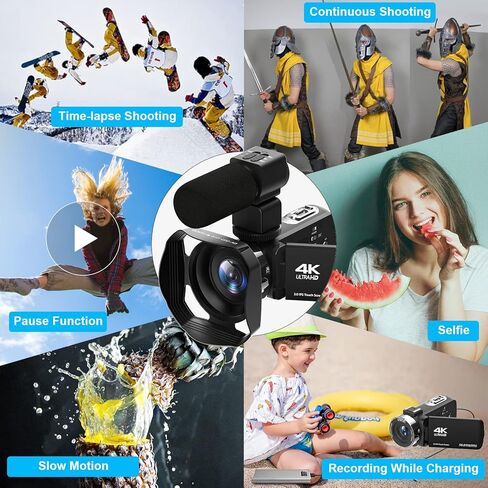 كاميرا فيديو WIKICO 4K كاميرا فيديو بدقة 56 ميجابكسل UHD WiFi لليوتيوب، تقريب رقمي 18X ومسجل شاشة تعمل باللمس مع ميكروفون، مثبت محمول، غطاء عدسة، جهاز تحكم عن بعد، بطاريتين in Kuwait