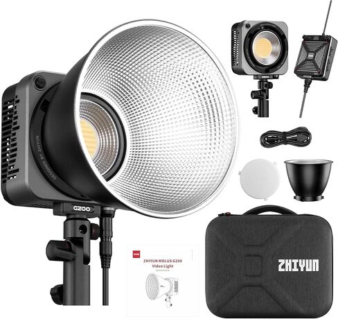 Zhiyun LED فيديو Light MOLUS G200 COB 200W Bowens Mount ضوء إخراج مستمر، ثنائي اللون 2700K-6500K، ذروة السطوع 61500Lux مع عاكس ZHIYUN، التحكم في تطبيق ZY Vega لتصوير الفيديو المباشر in Saudi Arabia