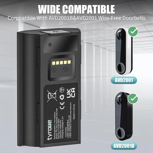 Tyrone بطارية قابلة للشحن 7000 مللي أمبير في الساعة لجرس باب يتضمن شاشة عرض فيديو Arlo Essential بدون سلك، Alro Doorbell VMA2400 AVD2001 AVD2001B in Kuwait