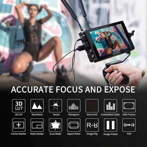 شاشة FEELWORLD SH7 مقاس 7 بوصة 2200nit فائقة السطوع للكاميرا DSLR تدعم التحويل SDI HDMI والتحويل المتقاطع والإخراج ثلاثي الأبعاد LUT مع شكل موجة اللمس F970 ومجموعة الطاقة in Kuwait