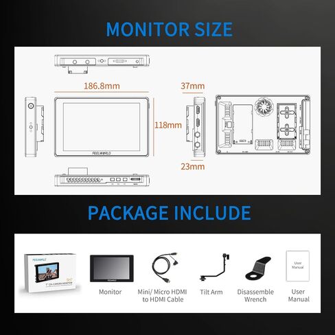 شاشة FEELWORLD SH7 مقاس 7 بوصة 2200nit فائقة السطوع للكاميرا DSLR تدعم التحويل SDI HDMI والتحويل المتقاطع والإخراج ثلاثي الأبعاد LUT مع شكل موجة اللمس F970 ومجموعة الطاقة in Kuwait