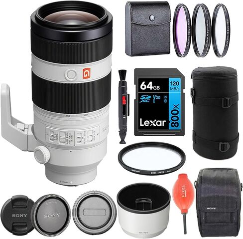 مجموعة عدسات كاميرا Sony FE 100-400 مم F4.5–5.6 GM OSS (SEL100400GM) مع فلتر حماية DHD، مجموعة مرشح 3 قطع، حافظة عدسات فاخرة، بطاقة SD سعة 64 جيجابايت + المزيد | سوني 100-400 ملم in Saudi Arabia