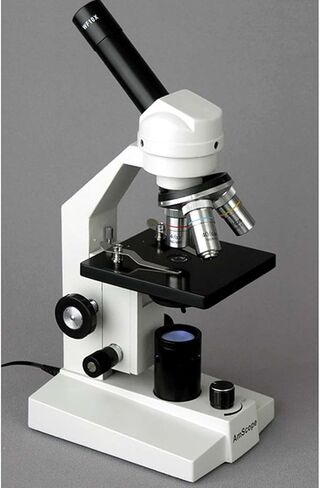 AmScope M200C-LED Cordless Monocular Compound Microscope, WF10x and WF25x Eyepieces, 40x-1000x Magnification, LED Illumination, Brightfield, Single-Lens Condenser, Coarse and Fine Focus, Plain Stage, 110V or Cordless Operation in Saudi Arabia