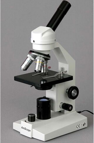 AmScope M200C-LED Cordless Monocular Compound Microscope, WF10x and WF25x Eyepieces, 40x-1000x Magnification, LED Illumination, Brightfield, Single-Lens Condenser, Coarse and Fine Focus, Plain Stage, 110V or Cordless Operation in Saudi Arabia