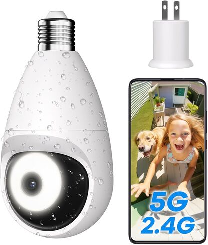 SEHMUA Full HD 3MP Light Bulb Security Camera 360°, 5G & 2.4GHz WiFi Security Cameras Outdoor Indoor, Color Night Vision, Motion & Auto Tracking, SD&Cloud Storage, IP65 Compatible with Alexa in Kuwait