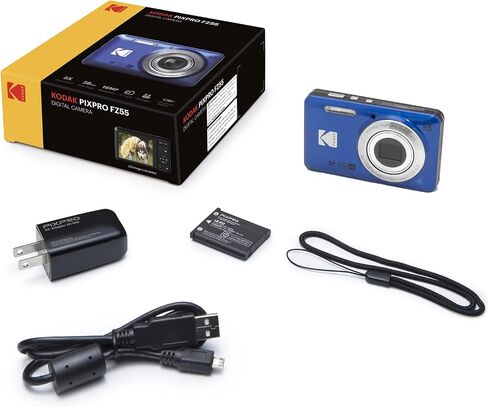 Kodak PIXPRO FZ55 Digital Camera, Blue Bundle with Lexar 32GB High-Performance 800x UHS-I SDHC Memory Card + Deco Photo Point and Shoot Field Bag Camera Case in Saudi Arabia