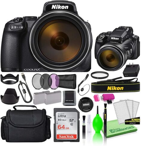 مجموعة كاميرا Nikon COOLPIX P1000 الرقمية بدقة 16 ميجابكسل (26522) مع بطاقة SD Ultra سعة 64 جيجابايت + حقيبة كاميرا كبيرة + طقم مرشح + بطارية احتياطية + طقم تنظيف + المزيد in Kuwait
