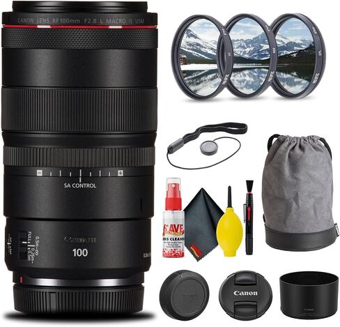 Canon RF 100mm f/2.8L Macro is USM Lens (4514C002) + Filter Kit + Cap Keeper + Cleaning Kit + More (Renewed) in Saudi Arabia