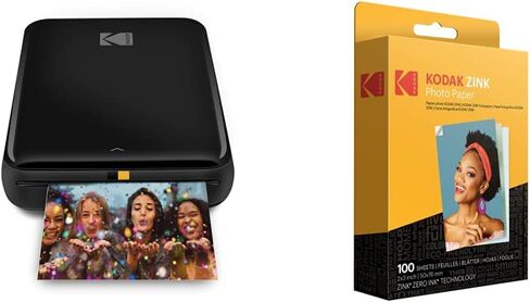 طابعة Zink Kodak Step اللاسلكية الصغيرة للصور المحمولة (أسود) متوافقة مع أجهزة iOS وAndroid وNFC وBluetooth وورق صور ممتاز مقاس 2 × 3 بوصة (100 ورقة) in Kuwait