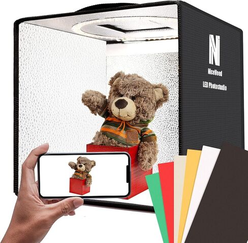 صندوق اضاءة محمول لاستوديو الصور، مجموعة خيمة تصوير احترافية قابلة للتعتيم مقاس 12 × 12 مع 112 مصباح LED و6 خلفيات in Kuwait