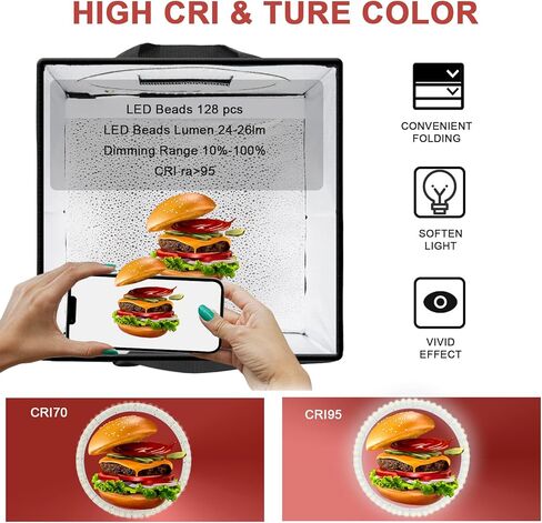 صندوق اضاءة محمول لاستوديو الصور، مجموعة خيمة تصوير احترافية قابلة للتعتيم مقاس 12 × 12 مع 112 مصباح LED و6 خلفيات in Kuwait