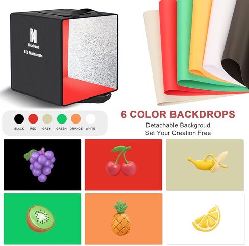 صندوق اضاءة محمول لاستوديو الصور، مجموعة خيمة تصوير احترافية قابلة للتعتيم مقاس 12 × 12 مع 112 مصباح LED و6 خلفيات in Kuwait