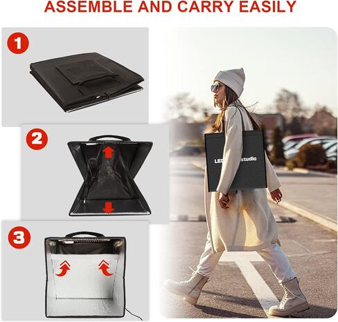 صندوق اضاءة محمول لاستوديو الصور، مجموعة خيمة تصوير احترافية قابلة للتعتيم مقاس 12 × 12 مع 112 مصباح LED و6 خلفيات in Kuwait