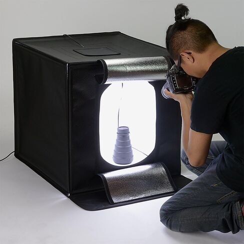 Fotodiox Pro LED 24x24 Studio-in-a-Box للتصوير الفوتوغرافي على سطح الطاولة - يتضمن خيمة خفيفة، ومصابيح LED مدمجة قابلة للتعتيم، وحقيبة حمل وأربع خلفيات in Kuwait