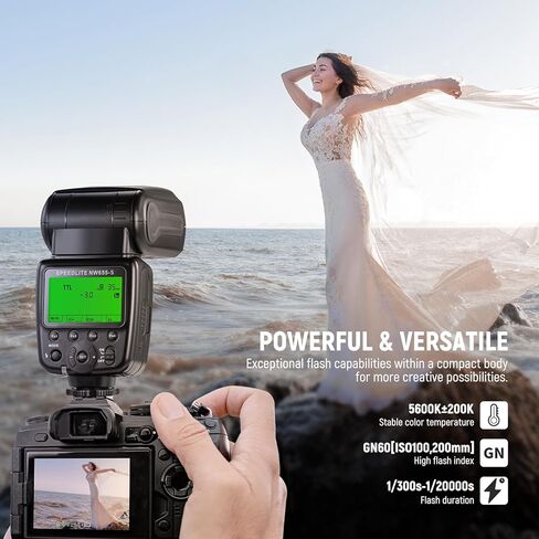 NEEWER NW655-S TTL Flash Speedlite متوافق مع كاميرات Sony، GN60 2.4G HSS 1/8000s Speedlight، 230 ومضة طاقة كاملة، إعادة التدوير في 0.1-2.6 ثانية، بطاريات AA تعمل (غير متضمنة) in Kuwait