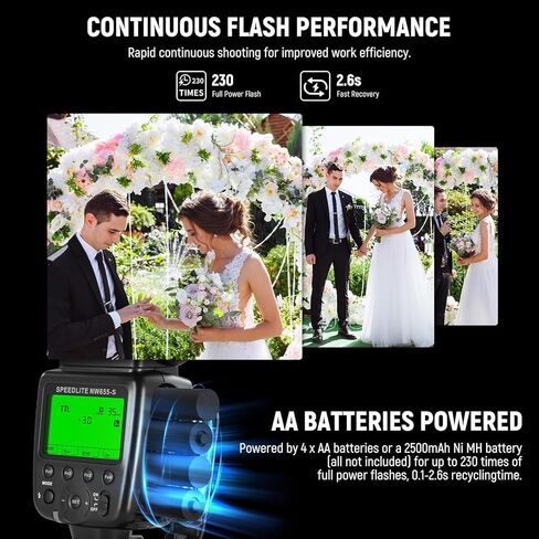 NEEWER NW655-S TTL Flash Speedlite متوافق مع كاميرات Sony، GN60 2.4G HSS 1/8000s Speedlight، 230 ومضة طاقة كاملة، إعادة التدوير في 0.1-2.6 ثانية، بطاريات AA تعمل (غير متضمنة) in Kuwait