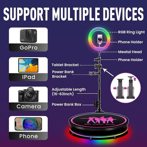 ZANOGI 360 آلة كشك الصور مع حزمة بطارية وتطبيق للحفلات، كشك كاميرا بطيء الحركة 100 سم لـ 5 أشخاص مع بدلة فاخرة وشعار مغناطيسي مخصص، التحكم عن طريق جهاز التحكم عن بعد أو التطبيق، 39.5 بوصة - حقيبة طيران سوداء in Kuwait