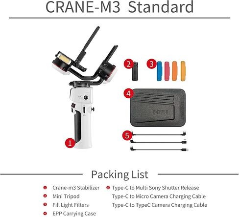 Zhi yun Crane M3 Handheld 3-Axis Stabilizer with Carrying case, VCUTECH Cleaning Cloth, SD Card Reader, Lightweight Gimbal Compatible w/Mirrorless Camera Smartphone Action Cams,Tripod in Saudi Arabia