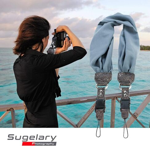 حزام كتف ورقبة للكاميرا من Sugelary، حزام كاميرا من القماش الساتان العتيق لجميع كاميرات DSLR ونيكون كانون وسوني بنتاكس (رمادي) in Kuwait