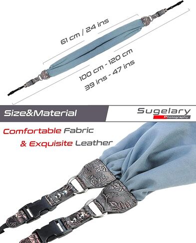 حزام كتف ورقبة للكاميرا من Sugelary، حزام كاميرا من القماش الساتان العتيق لجميع كاميرات DSLR ونيكون كانون وسوني بنتاكس (رمادي) in Kuwait