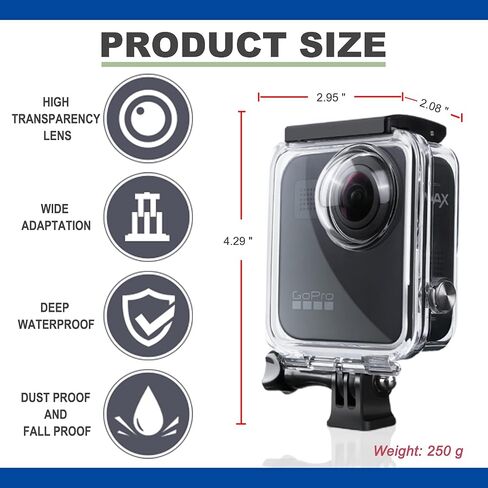 Waterproof Case for Gopro Max Action Camera, Underwater Diving Protective Housing 30M with Bracket Accessories in Saudi Arabia