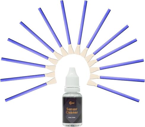UES كاميرا رقمية مايكرو أربعة ثلثي 4/3 (MFT) مسحات تنظيف مستشعر 12 مم × 14 قطعة + 15 مل ومجموعة تنظيف المستشعر للكاميرات الرقمية كاملة الإطار (مسحات 14 × 24 مم + منظف مستشعر 15 مل) in Kuwait