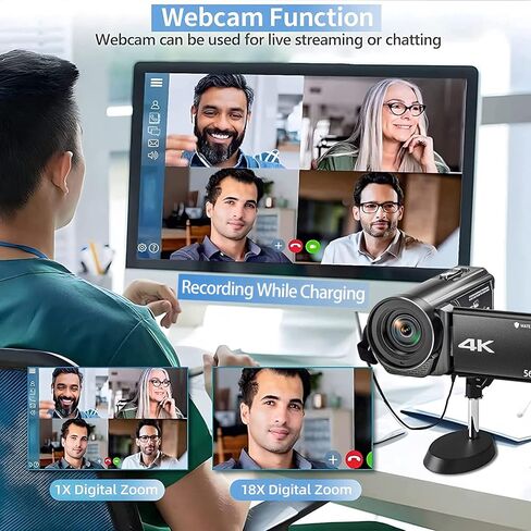 كاميرا فيديو SPPRANDOM بدقة 4K فائقة الدقة بدقة 56 ميجابكسل و30 إطارًا في الثانية، كاميرا تسجيل فيديو لليوتيوب، كاميرا تكبير رقمي 18X تحت الماء، كاميرا فيديو مقاومة للماء بطول 16.4 قدم مع بطارية 3400 مللي أمبير في الساعة، شاحن، بطاقة SD سعة 64 جيجابايت in Kuwait