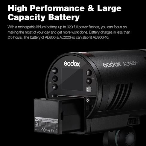 GODOX AD300 Pro 300W Flash w/60cm Softbox 2.4G 1/8000s HSS 2600mAh 0.01-1.5s وقت إعادة التدوير 320 طاقة كاملة 12W ثنائي اللون النمذجة LED متوافق مع الكاميرات Canon Nikon Sony Fuji Olympus Panasonic Pentax in Kuwait