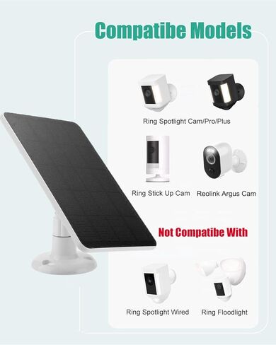 CYZYYLS Ring Solar Panel,4W Solar Panel for Security Camera Compatible with Stick Up Camera/Spotlight Cam Battery/Argus Cam,Weatherproof Ring Solar Charger with 10FT Micro USB/Type C/DC Cable(1 Pack) in Kuwait