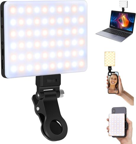 Bonvvie Rechargeable LED Selfie Light with Front/Back Phone Clip, Phone Light for iPhone Android iPad Tablet Laptop, Bi-Color Photography Camera Lighting for Makeup TikTok Selfie Vlog Video Conference in Saudi Arabia