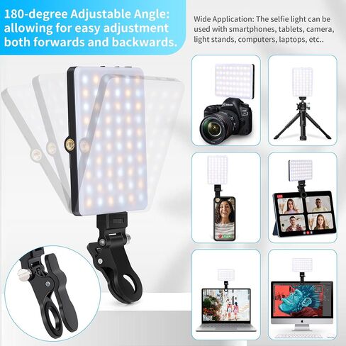 Bonvvie Rechargeable LED Selfie Light with Front/Back Phone Clip, Phone Light for iPhone Android iPad Tablet Laptop, Bi-Color Photography Camera Lighting for Makeup TikTok Selfie Vlog Video Conference in Saudi Arabia