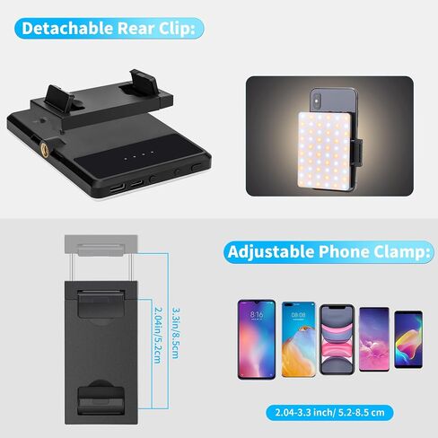 Bonvvie Rechargeable LED Selfie Light with Front/Back Phone Clip, Phone Light for iPhone Android iPad Tablet Laptop, Bi-Color Photography Camera Lighting for Makeup TikTok Selfie Vlog Video Conference in Saudi Arabia