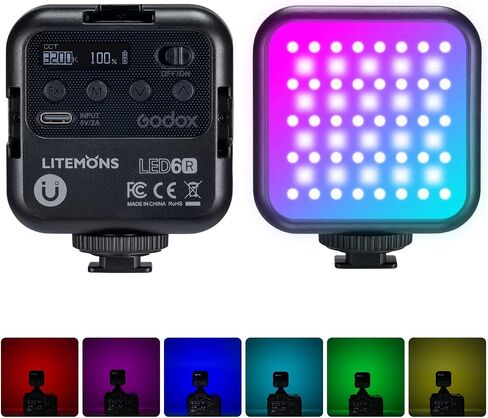Godox LED6R RGB Video Light,360° Full Color LED Camera Light,HSI Adjustable 36000 Colors,CCT Bicolor 3200K～6500K,CRI 95,13 Scene Modes,Portable Photography Lighting Support Magnetic Attraction in Saudi Arabia