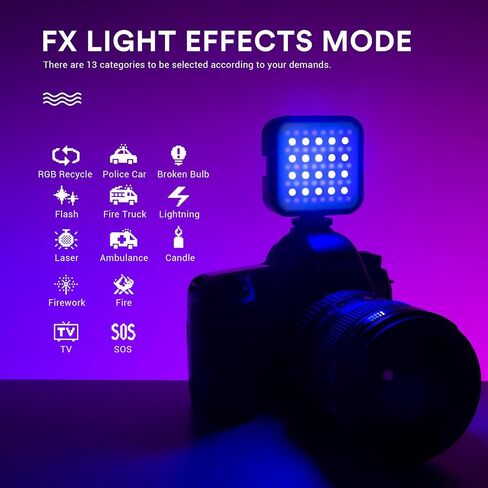 Godox LED6R RGB Video Light,360° Full Color LED Camera Light,HSI Adjustable 36000 Colors,CCT Bicolor 3200K～6500K,CRI 95,13 Scene Modes,Portable Photography Lighting Support Magnetic Attraction in Saudi Arabia
