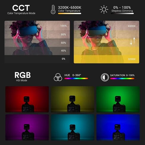 Godox LED6R RGB Video Light,360° Full Color LED Camera Light,HSI Adjustable 36000 Colors,CCT Bicolor 3200K～6500K,CRI 95,13 Scene Modes,Portable Photography Lighting Support Magnetic Attraction in Saudi Arabia
