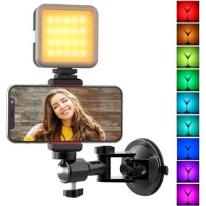 حامل هاتف مرآة بكأس شفط من ULANZI مع ضوء VL49 RGB، حامل كاميرا للهاتف على الحائط أثناء السفر لأساسيات صانع محتوى المكياج، حامل ثلاثي المرآة للمطبخ الحمام متوافق مع جميع الأسطح الملساء in Kuwait