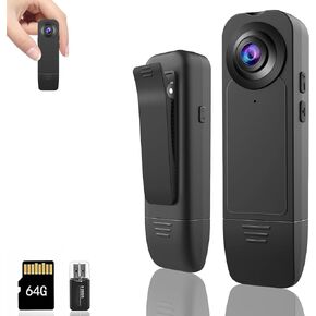 Body Camera with 1080P HD Recording in Motion Detection and Night Vision Function, Built-in 64GB Card Wearable Camera, 6 HR Battery,Body Cam for outdoor sports/Pet Records/Security/Work Records in Kuwait