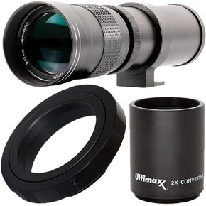 Ultimaxx 420-800 مم (مع محول 840-1600 مم) f/8.3-16 HD طقم عدسات تكبير T-Mount يدوي لكاميرات Canon EOS 9000D 800D 760D 750D 700D 1300D 1200D T100, 4000D, 3000D, 2000D, 1500D كاميرات دي اس ال ار in Kuwait