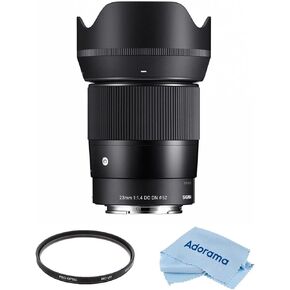 عدسة سيجما 23 مم f/1.4 DC DN المعاصرة لحزمة Sony E مع فلتر للأشعة فوق البنفسجية متعدد الطبقات مقاس 52 مم، وقماش تنظيف من الألياف الدقيقة in Saudi Arabia