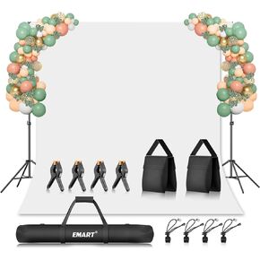 EMART Photography Backdrop Stand Kit 8.5 x 10 ft with White Background Backdrop, Adjustable Background Support System with Portable Large Polyester Fabric Screen for Photo Video Studio, Party, Live
