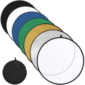 عاكس ضوئي 43 انش/110 سم 7 في 1، عاكس اضاءة للتصوير الفوتوغرافي قابل للطي متعدد الاقراص مع شنطة للتصوير الفوتوغرافي في الهواء الطلق، شفاف/فضي/ذهبي/ابيض/اسود/اخضر/ازرق in Kuwait