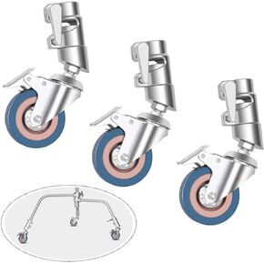 Emart 3 Packs Professional Swivel Caster Wheels Set with 75mm Diameter, C Stand Rolling Metal Rubber Wheels with Brake for Photo Video Studio Shooting, Foldable Light Stand Tripod Magic Leg Wheel