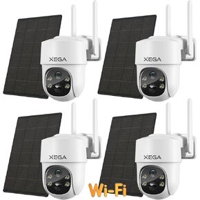 كاميرا Xega الشمسية الأمنية اللاسلكية في الهواء الطلق 4 حزم، تعمل بالبطارية PTZ 2.4 جيجا هرتز كاميرا أمان WiFi للمنزل مع أضواء كاشفة، كشف الحركة، صفارة الإنذار، إمالة عموم، رؤية ليلية، محادثة ثنائية الاتجاه، تخزين SD/سحابي in Kuwait