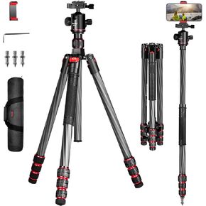 مانبيلي حامل ثلاثي القوائم من الياف الكربون مقاس 68 انش مع راس كروي 360 درجة، حامل ثلاثي القوائم للسفر مع لوحة سريعة الفك وشنطة لكاميرا دي اس ال ار وكاميرا الفيديو (MC-284) in Kuwait