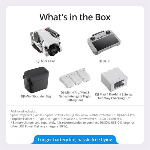DJI Mini 4 Pro Fly More Combo Plus مع DJI RC 2 (جهاز تحكم عن بعد بالشاشة)، طائرة بدون طيار صغيرة قابلة للطي مع كاميرا فيديو 4K HDR للبالغين، بطاريتان طيران ذكيتان إضافيتان بالإضافة إلى وقت طيران يصل إلى 45 دقيقة in Saudi Arabia