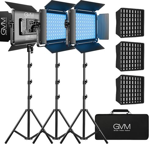GVM RGB LED Video Light, Photography Lighting with APP Control, 1000D Video Lighting Kit for YouTube Studio, 3 Packs Led Panel Light, 3200K-5600K, 8 Kinds of The Scene Lights, CRI 97 (3 Packs 1000D) in Saudi Arabia